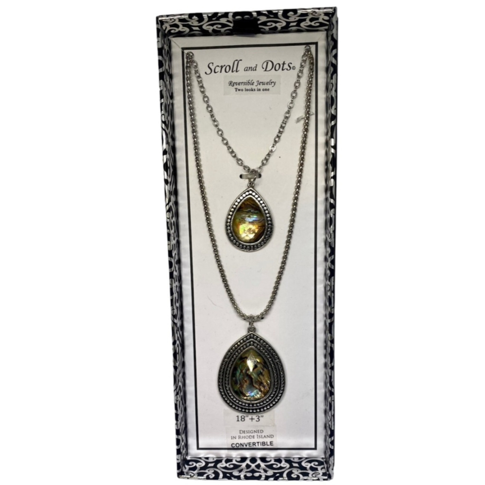 Scroll & Dot Double Moonstone Reversible Women’s Necklace Silver Fashion